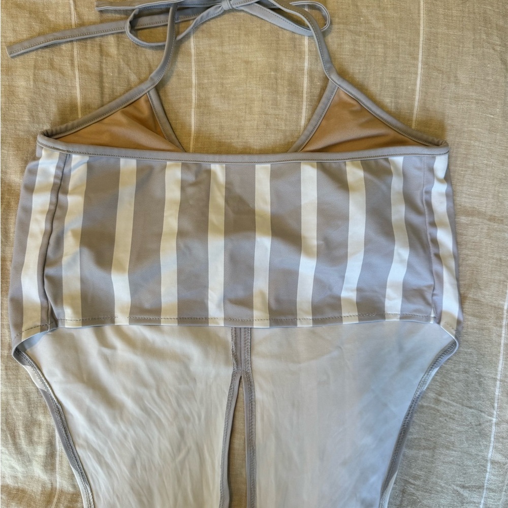 Kortni Jeane Tied Up swim top OG Gray stripe - Picture 2 of 2